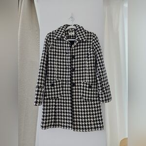 Classic Black & White Houndstooth Coat - Women's Jacket